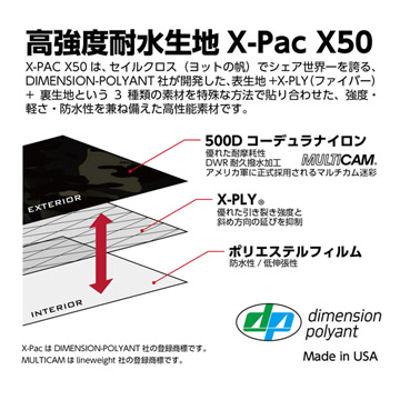 高強度耐水生地X-Pac X50を採用