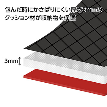 包んだ時にかさばりにくい厚さ3mmのクッション材入り