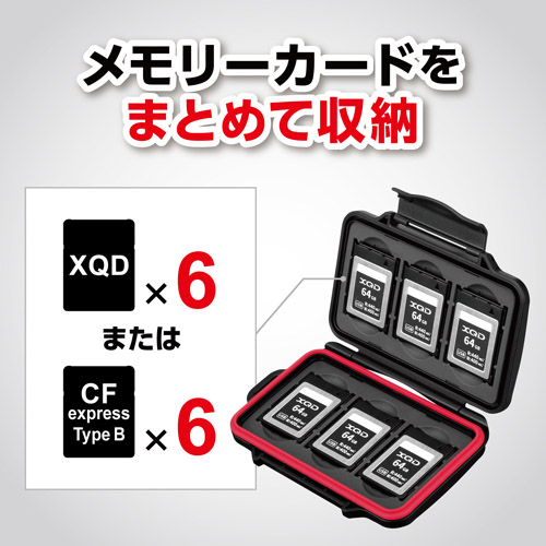 Hakuba Hard Memory Card Case XQD6 (for XQD Card/CFexpress Type B Card) 紅色