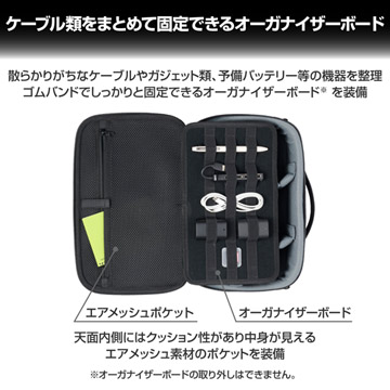 ケーブル類をまとめて固定できるオーガナイザーボードを装備