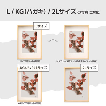3サイズ（L／KG（ハガキ）／2Lサイズ）の写真に対応