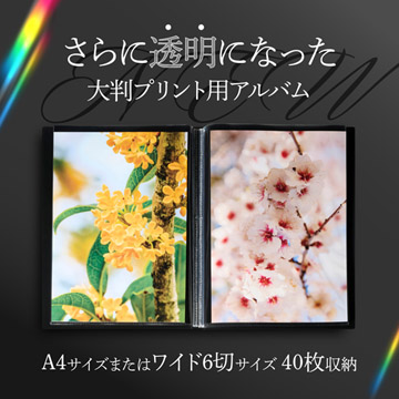 A4サイズ、またはワイド6切サイズの写真を40枚収納