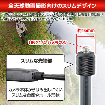 全天球動画撮影向けのスリムデザイン